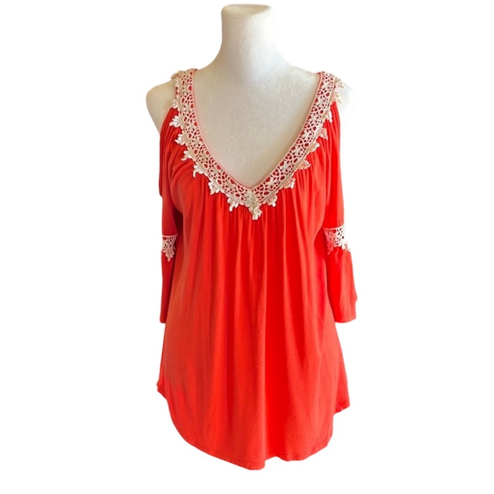 G Collection Coral Cold Shoulder Boho Peasant Top Size M